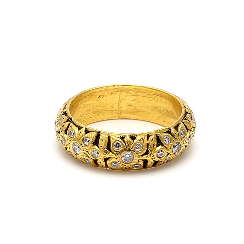 0.15 Carat Round Brilliant I SI1 Diamond 18 Karat Yellow Gold Band Ring