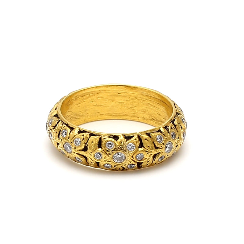 0.15 Carat Round Brilliant I SI1 Diamond 18 Karat Yellow Gold Band Ring