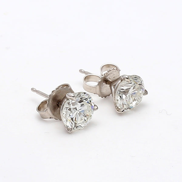3.04 Carat Round Brilliant H I1 Diamond 14 Karat White Gold Stud Earrings