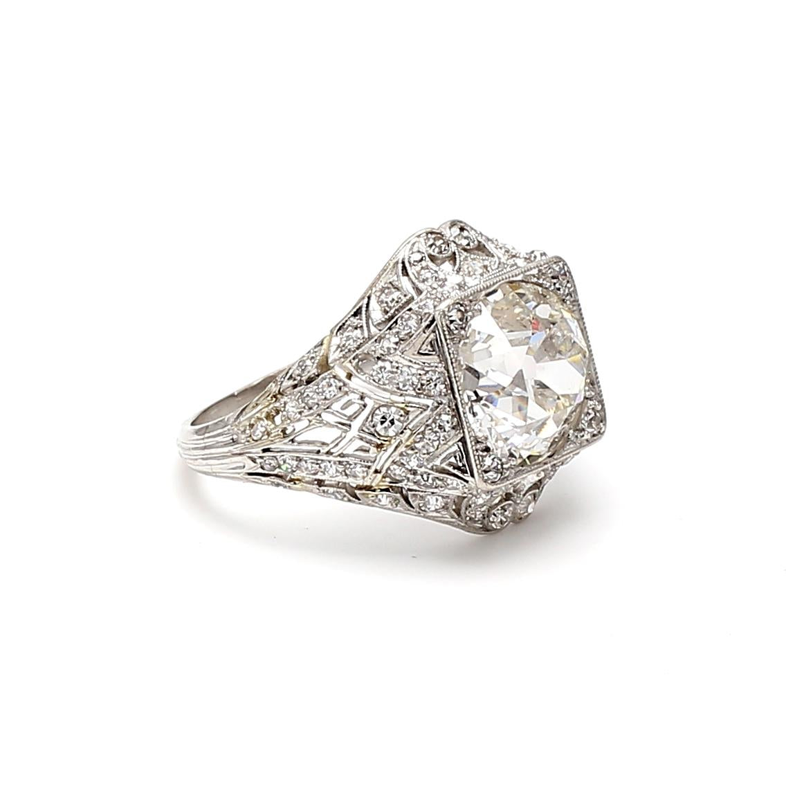 Platinum Art Deco Ring with 3.62ct Old European Cut Diamonds Size 7 I SI2 GIA