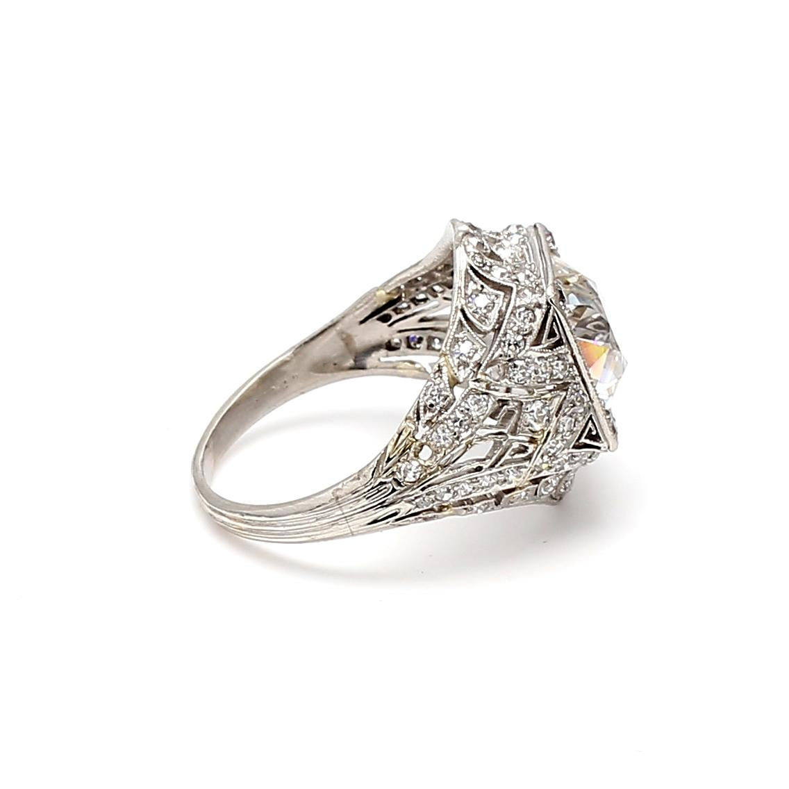 Platinum Art Deco Ring with 3.62ct Old European Cut Diamonds Size 7 I SI2 GIA