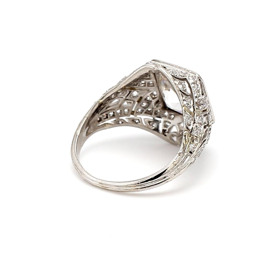 Platinum Art Deco Ring with 3.62ct Old European Cut Diamonds Size 7 I SI2 GIA