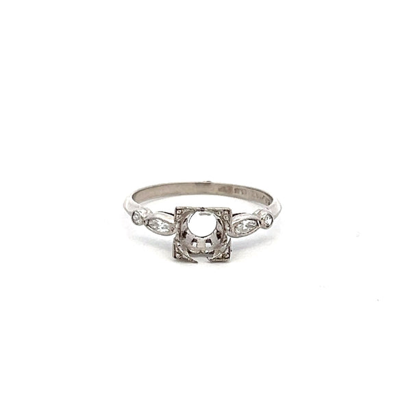 0.08 Carat Marquis and Old European Cut Diamond Platinum Semi Mount Ring