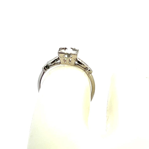 0.08 Carat Marquis and Old European Cut Diamond Platinum Semi Mount Ring