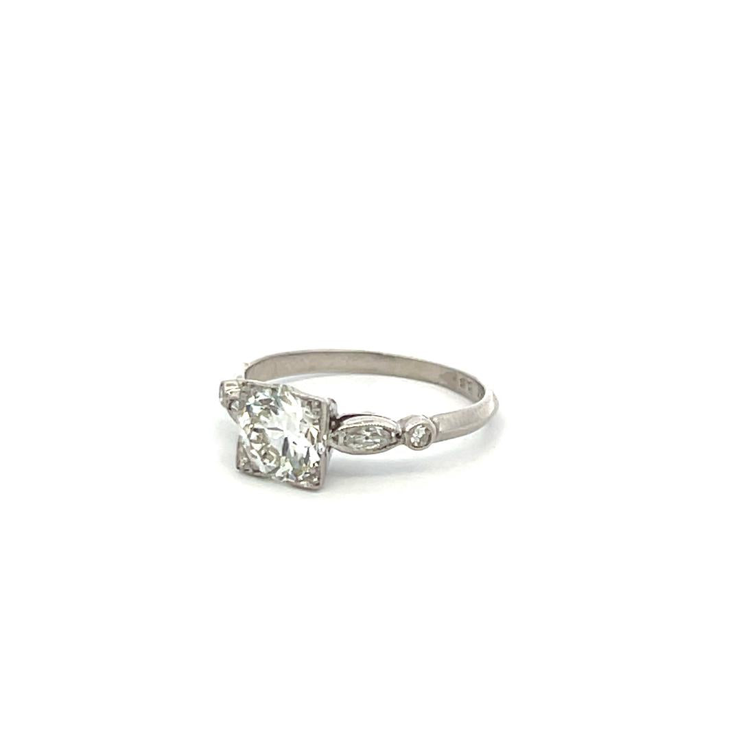 1.10 Carat Circular Brilliant and Marquis Shape Diamond Platinum Engagement Ring