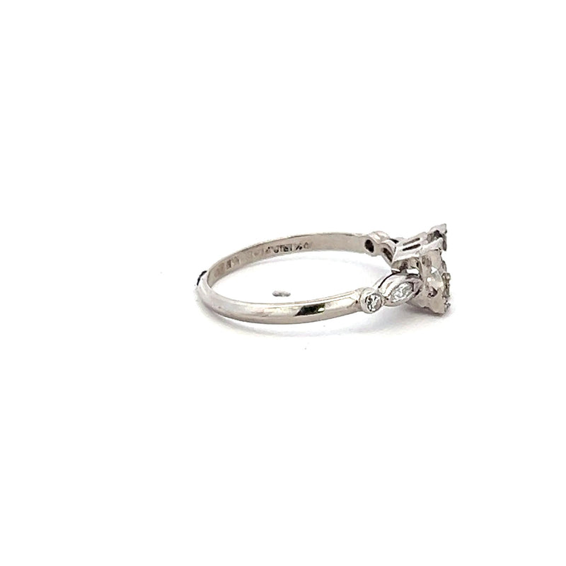 0.08 Carat Marquis and Old European Cut Diamond Platinum Semi Mount Ring