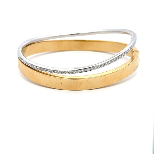 0.55 Carat Round Brilliant H SI1 Diamond 18 Karat Two Tone Gold Bangle Bracelet