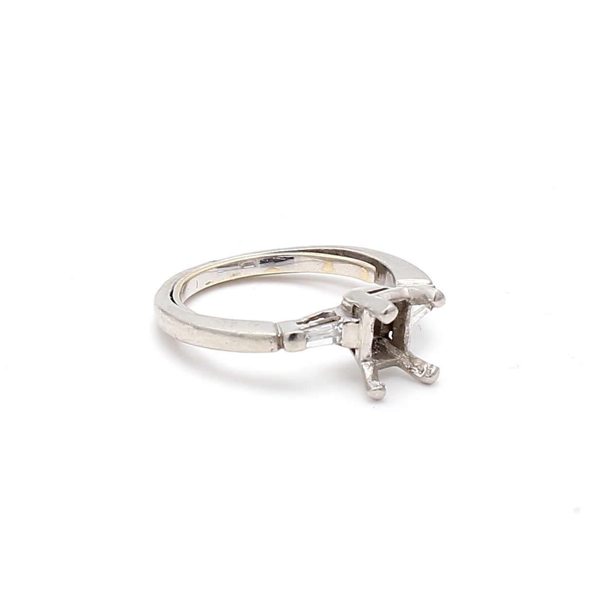 0.07 Carat Baguette Shape F VS1 Diamond Platinum Semi Mount Ring