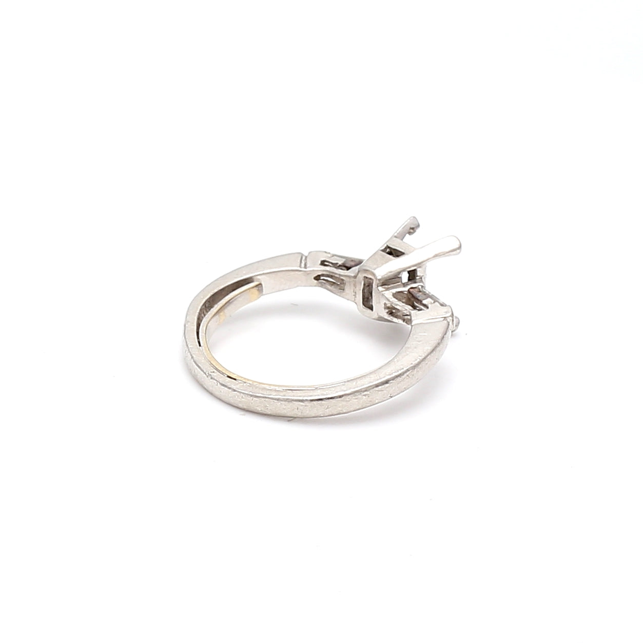 0.07 Carat Baguette Shape F VS1 Diamond Platinum Semi Mount Ring