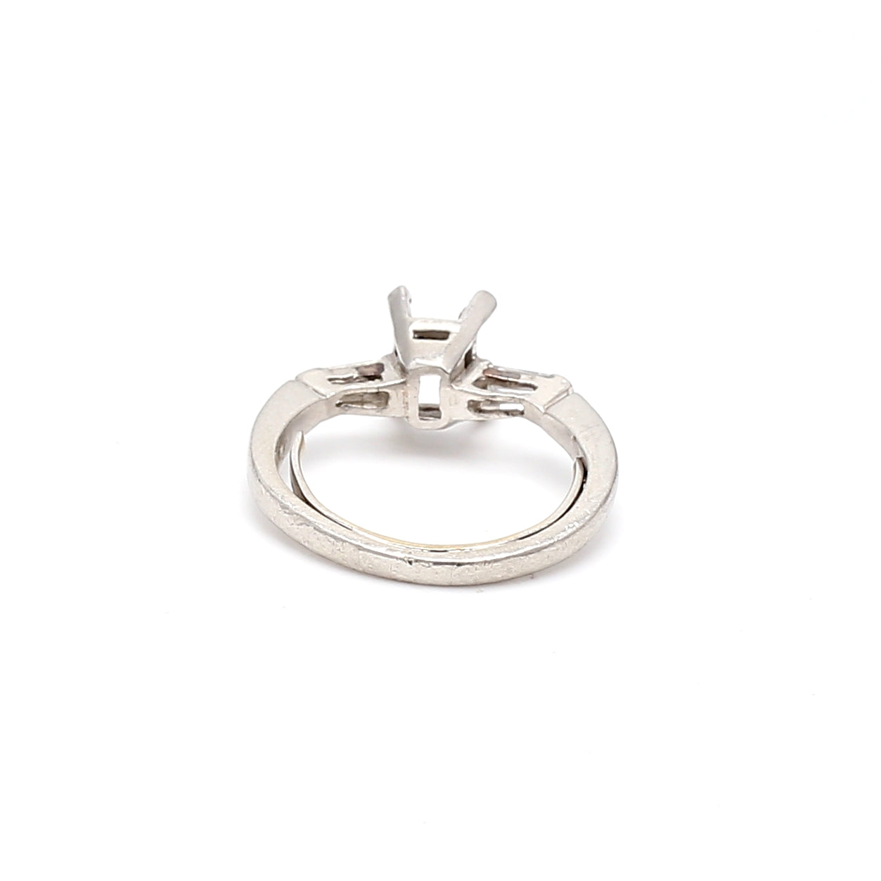 0.07 Carat Baguette Shape F VS1 Diamond Platinum Semi Mount Ring