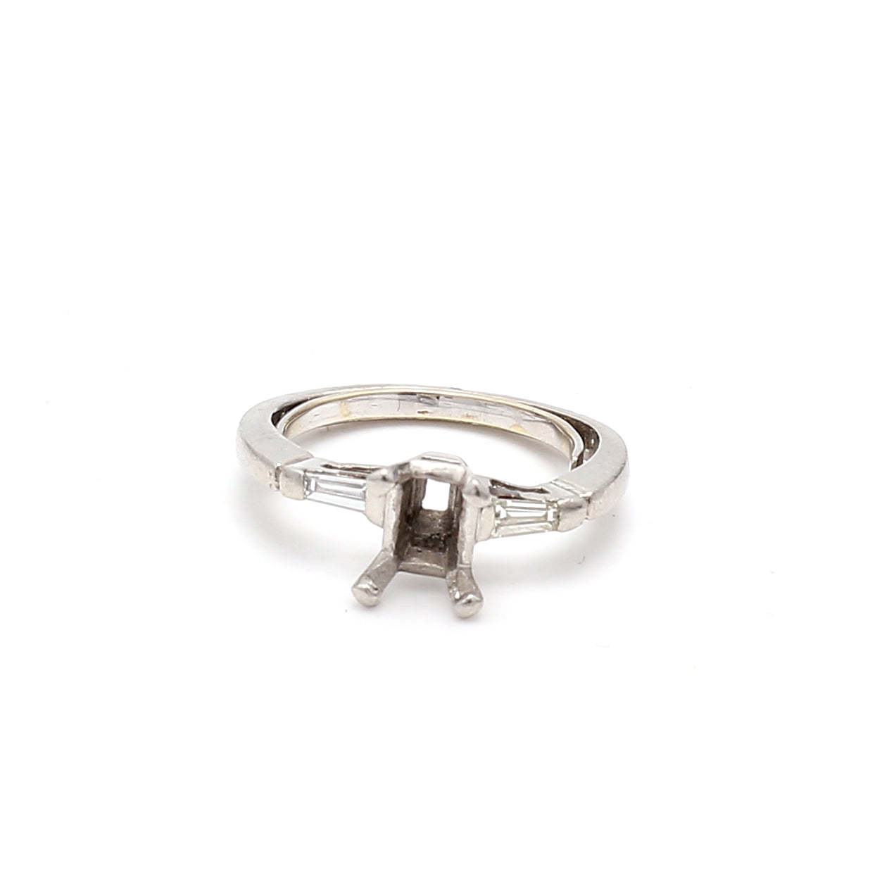 0.07 Carat Baguette Shape F VS1 Diamond Platinum Semi Mount Ring