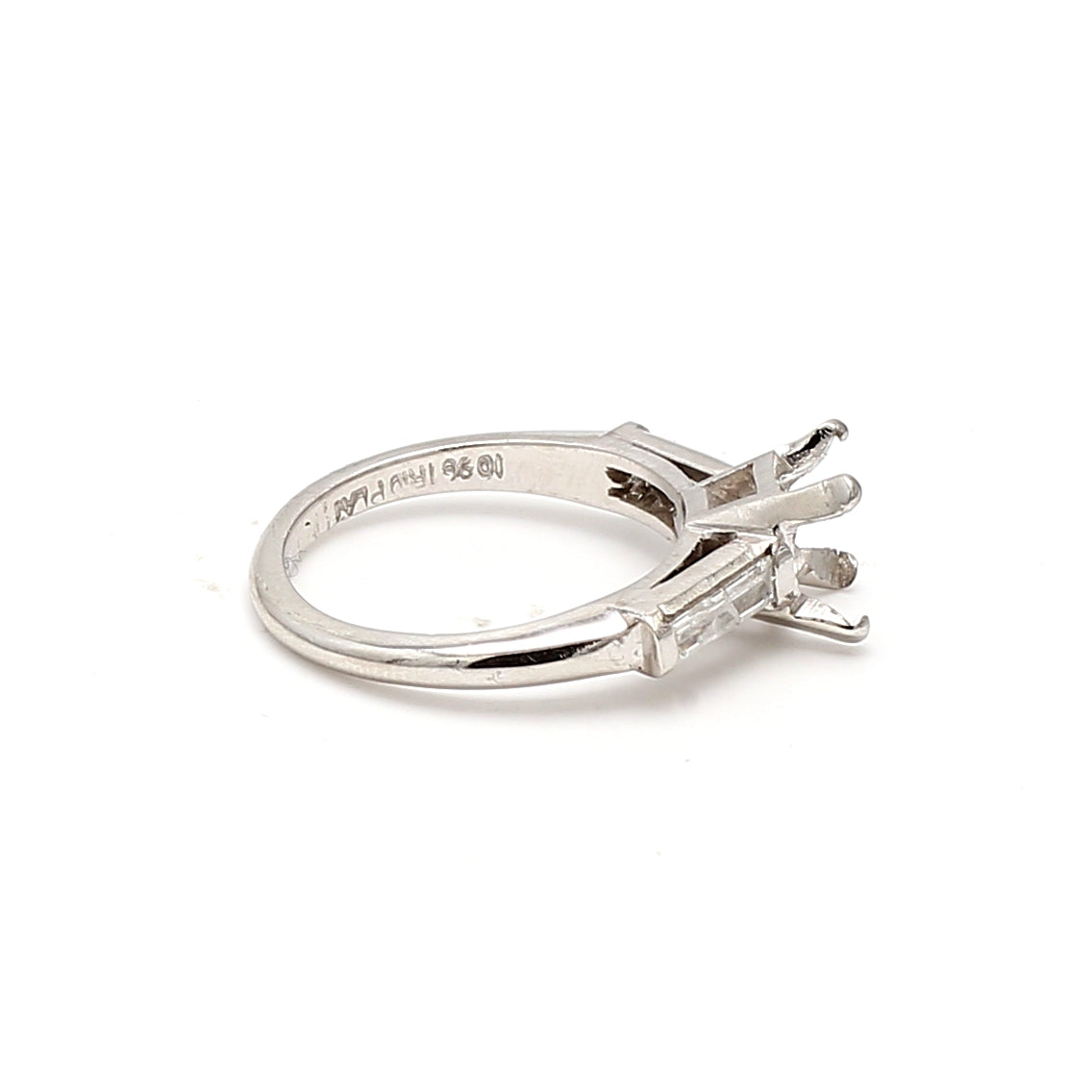 0.50 Carat Baguette Shape F SI1 Diamond Platinum Semi Mount Ring