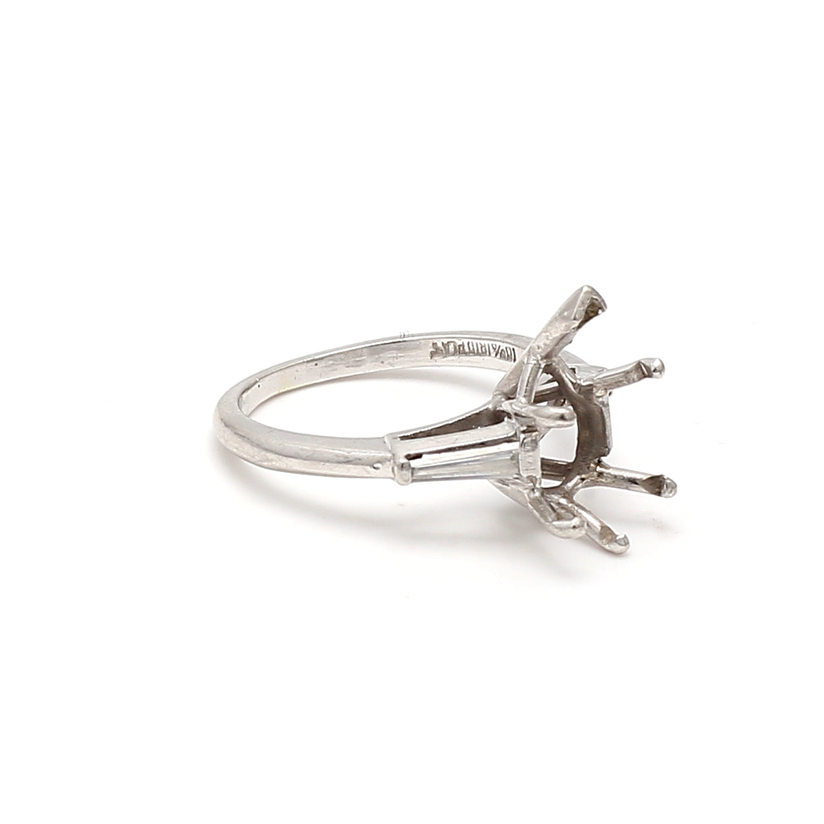 0.36 Carat Tapered Baguette Shape G VS2 Diamond Platinum Semi Mount Ring