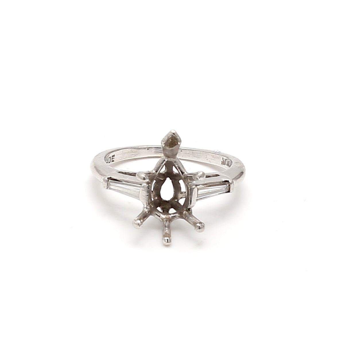 0.36 Carat Tapered Baguette Shape G VS2 Diamond Platinum Semi Mount Ring