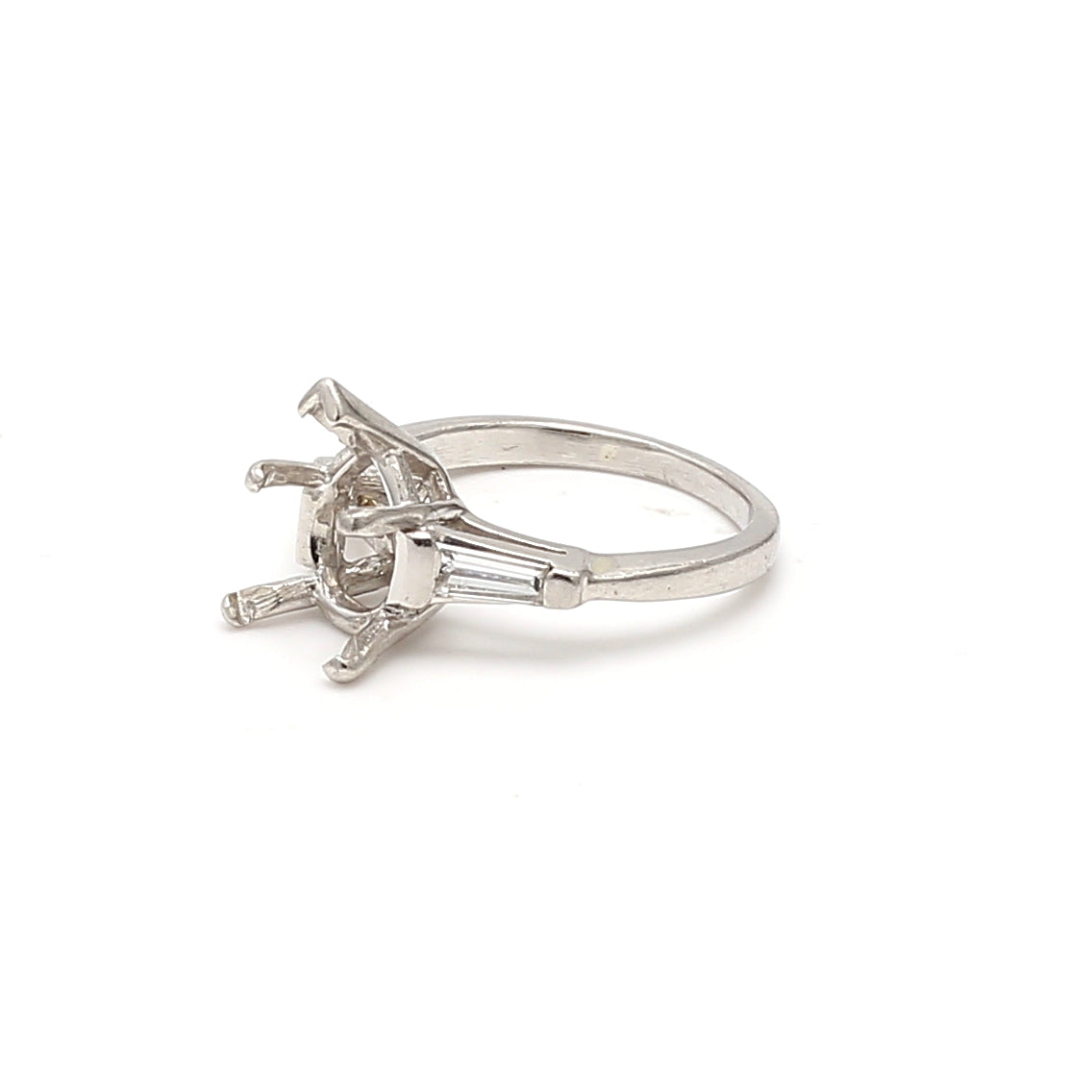 0.35 Carat Tapered Baguette Shape G VS1 Diamond Platinum Semi Mount Ring