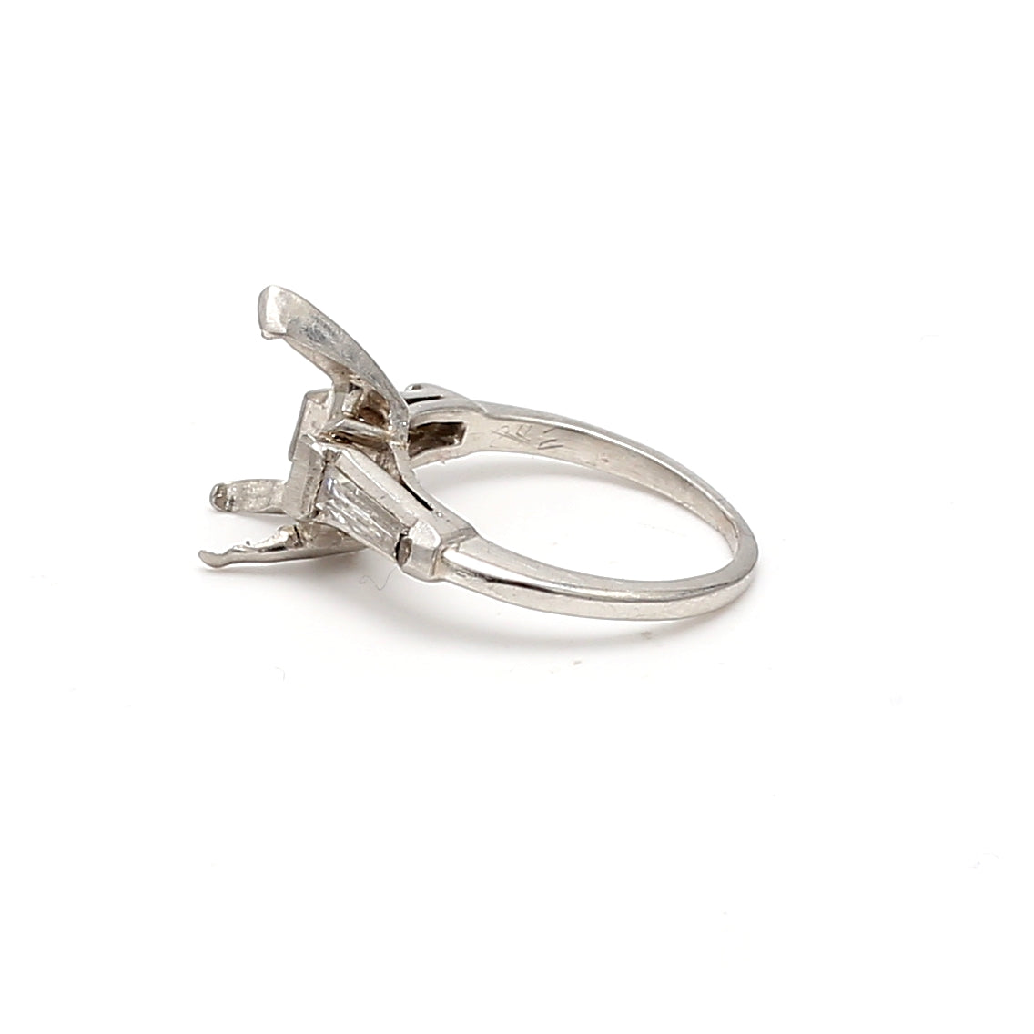 0.22 Carat Tapered Baguette Shape G VS1 Diamond Platinum Semi Mount Ring