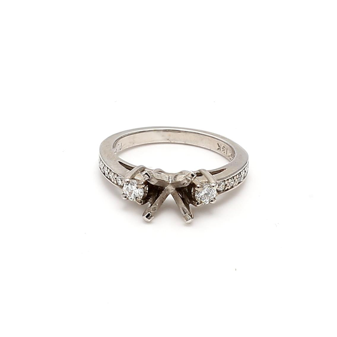 18K White Gold Semi Mount Ring with 0.28ct Round G VS2 Diamonds Fits 6.82x6.69mm