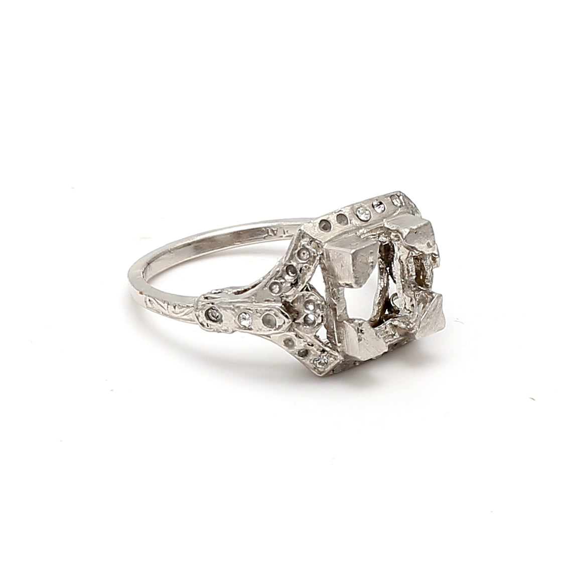 0.05 Carat Old European Cut G SI1 Diamond Platinum Semi Mount Ring