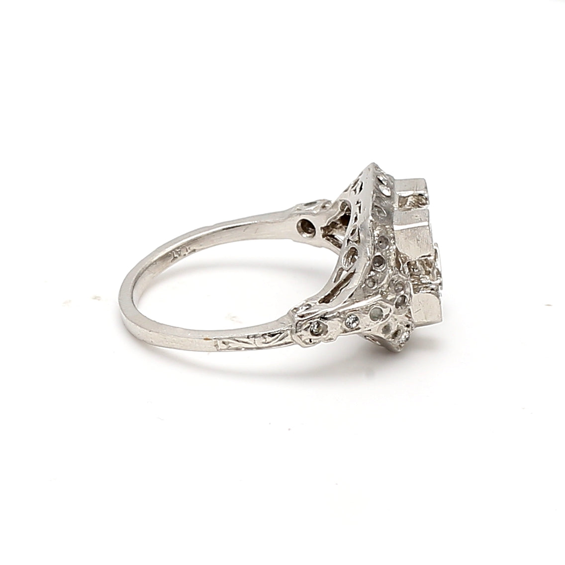 0.05 Carat Old European Cut G SI1 Diamond Platinum Semi Mount Ring
