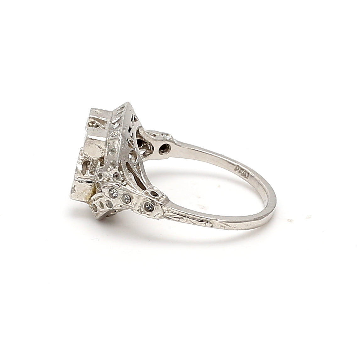 0.05 Carat Old European Cut G SI1 Diamond Platinum Semi Mount Ring
