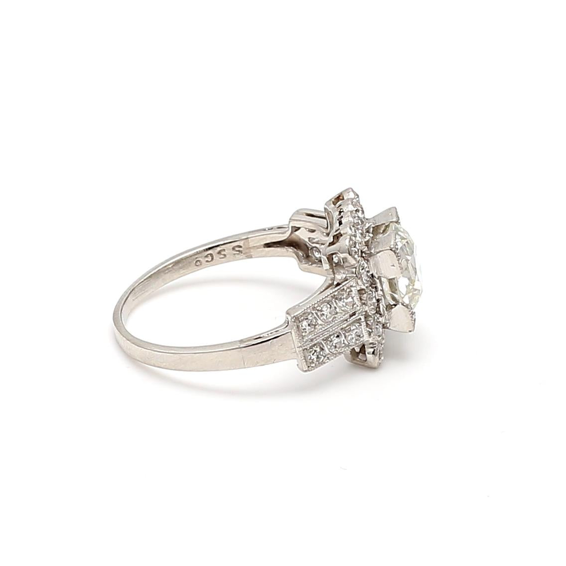 Platinum Engagement Ring with 1.9 Carat Old European Cut Diamonds J-VVS1 GIA