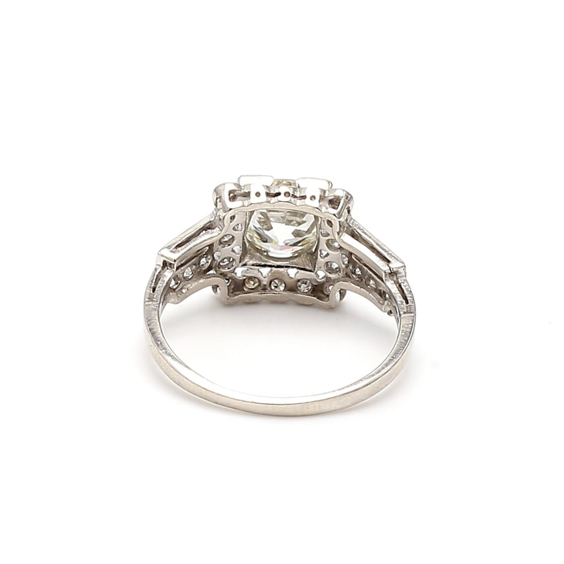Platinum Engagement Ring with 1.9 Carat Old European Cut Diamonds J-VVS1 GIA
