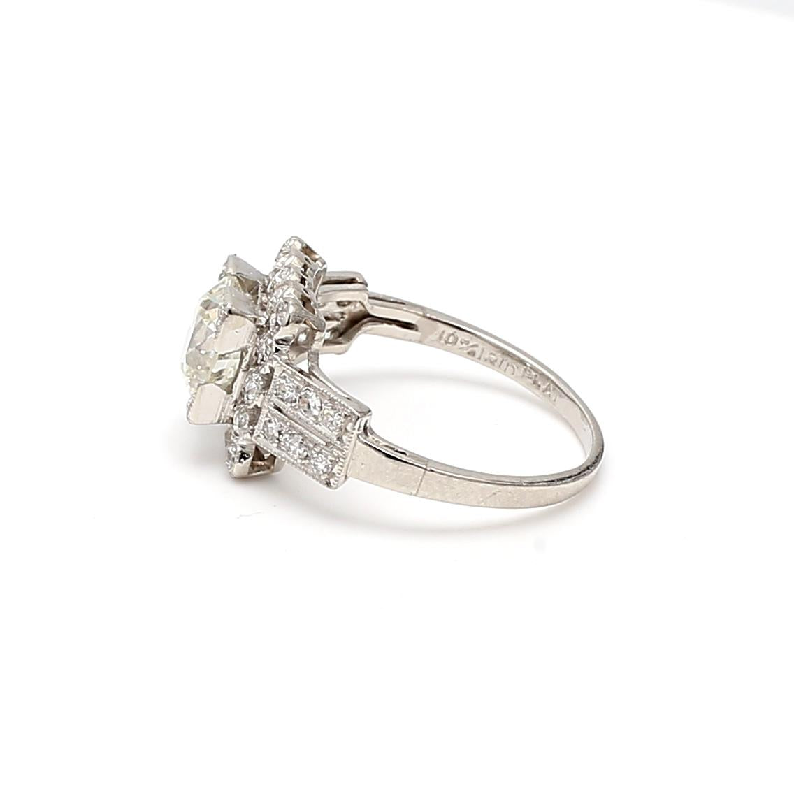 Platinum Engagement Ring with 1.9 Carat Old European Cut Diamonds J-VVS1 GIA