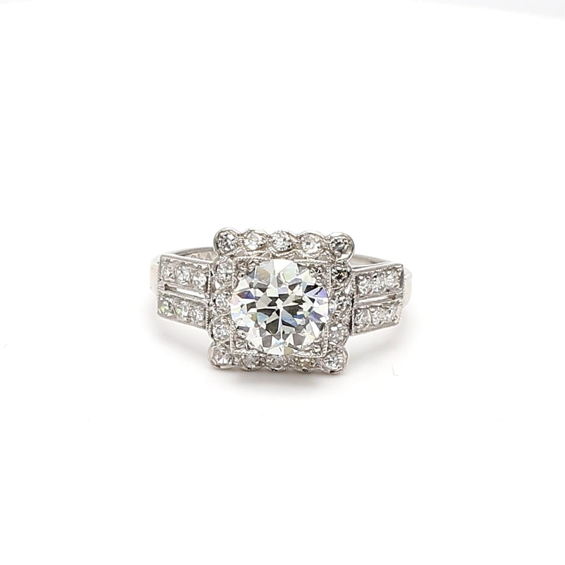 Platinum Engagement Ring with 1.9 Carat Old European Cut Diamonds J-VVS1 GIA