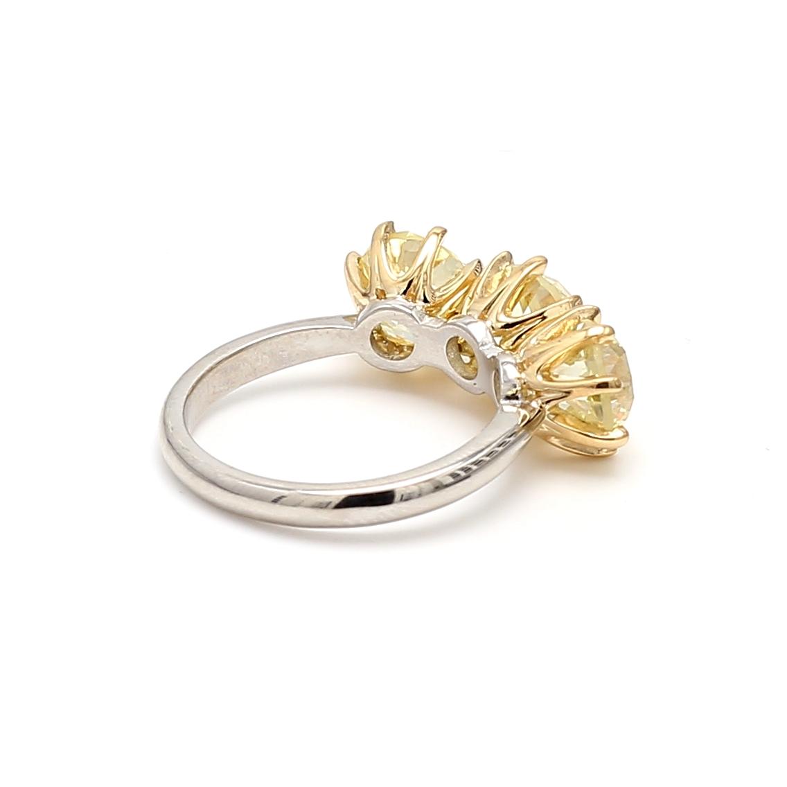 18K Two-Tone Gold Three-Stone Ring 5.59 Carat Old European Diamond Size 6.25 GIA