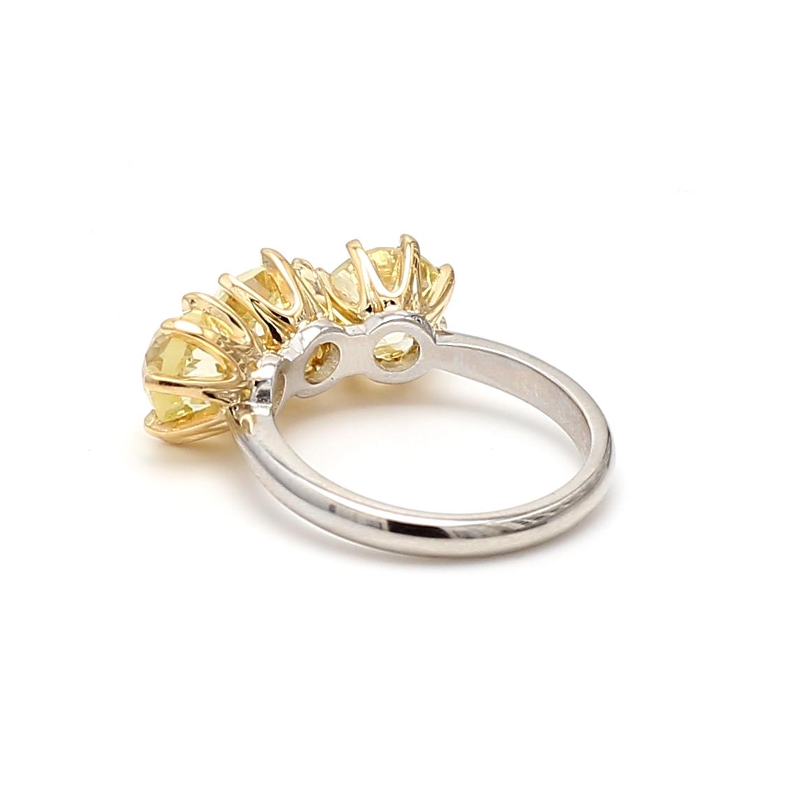18K Two-Tone Gold Three-Stone Ring 5.59 Carat Old European Diamond Size 6.25 GIA
