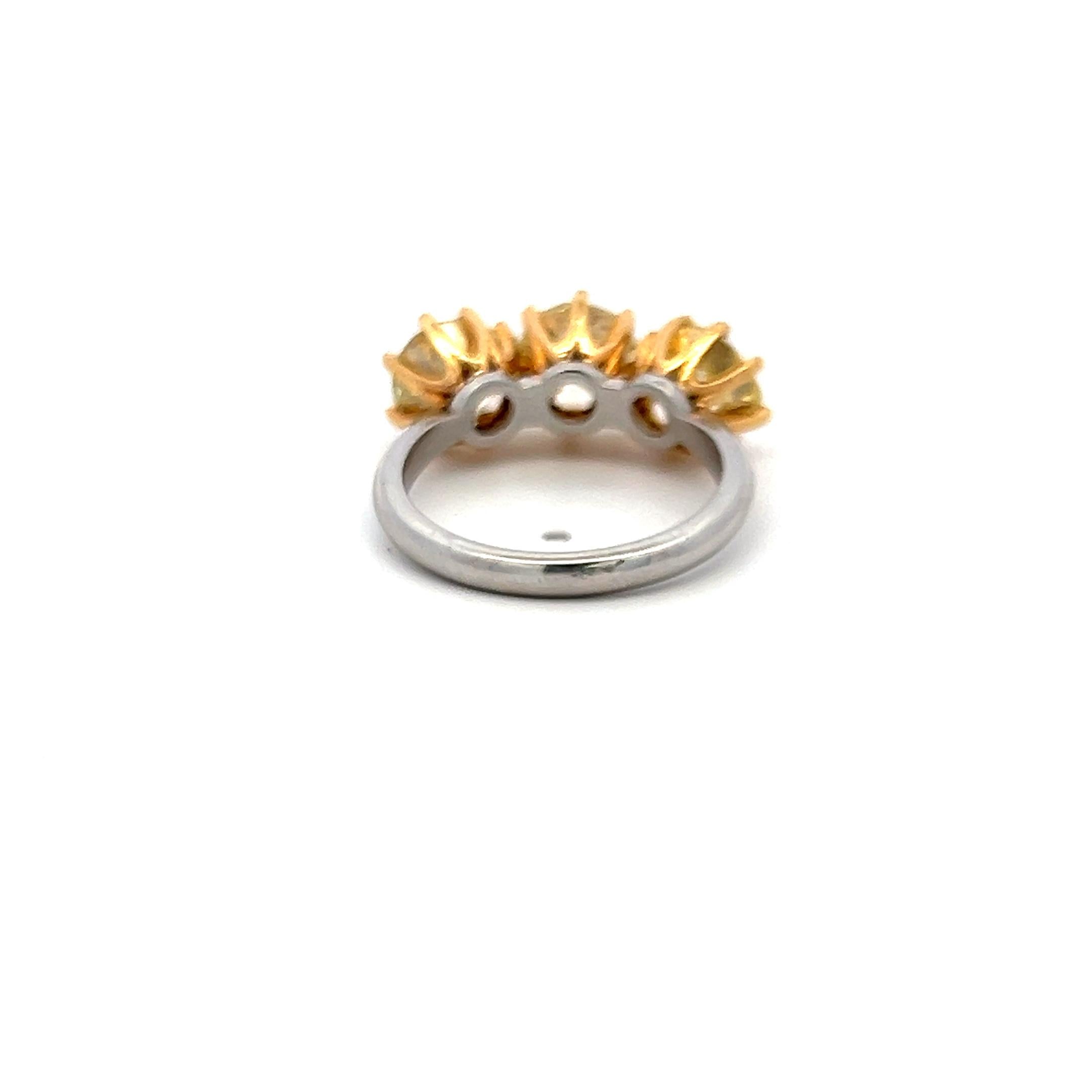 18K Two-Tone Gold Three-Stone Ring 5.59 Carat Old European Diamond Size 6.25 GIA
