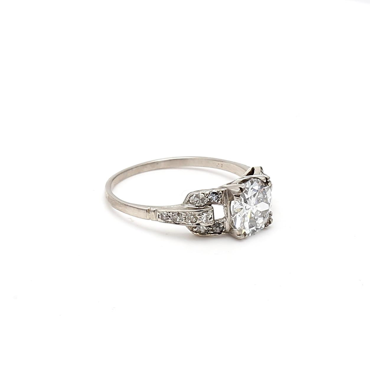 Platinum Art Deco Ring with 1.33ct Round & Circular Diamonds Size 6 E SI2 GIA