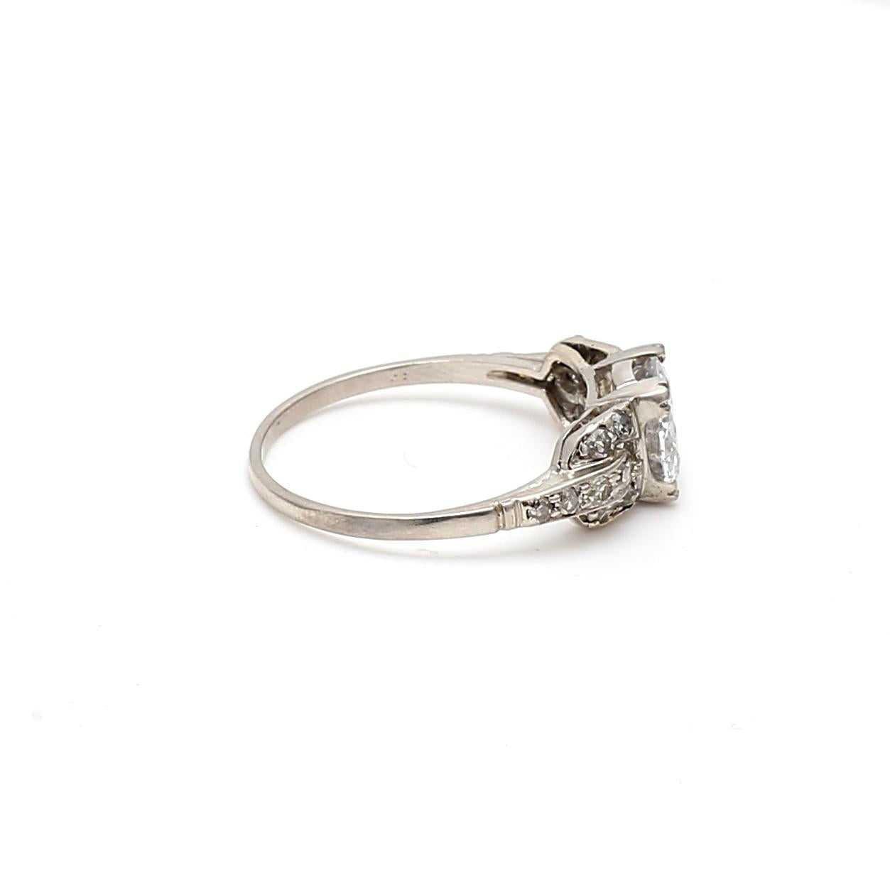 Platinum Art Deco Ring with 1.33ct Round & Circular Diamonds Size 6 E SI2 GIA