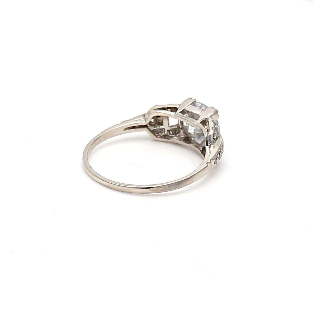 Platinum Art Deco Ring with 1.33ct Round & Circular Diamonds Size 6 E SI2 GIA