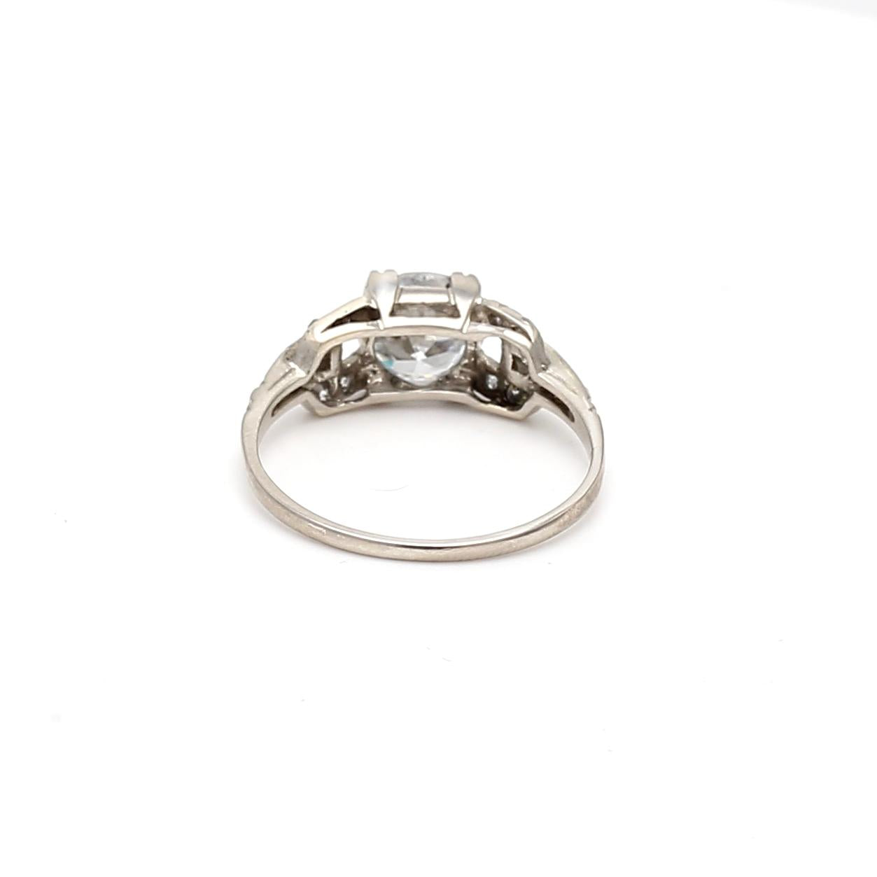 Platinum Art Deco Ring with 1.33ct Round & Circular Diamonds Size 6 E SI2 GIA