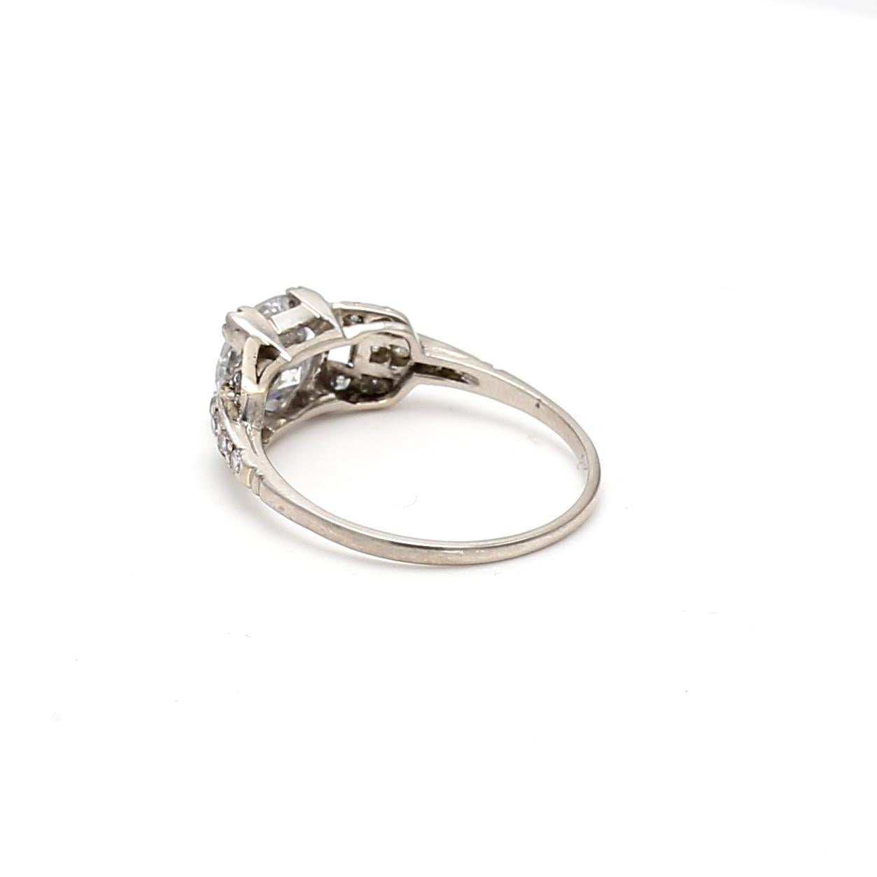 Platinum Art Deco Ring with 1.33ct Round & Circular Diamonds Size 6 E SI2 GIA