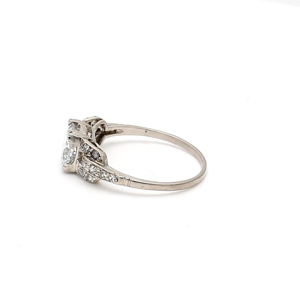 Platinum Art Deco Ring with 1.33ct Round & Circular Diamonds Size 6 E SI2 GIA