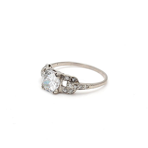 1.33 Carat Circular Brilliant and Round Brilliant Diamond Platinum Art Deco Ring