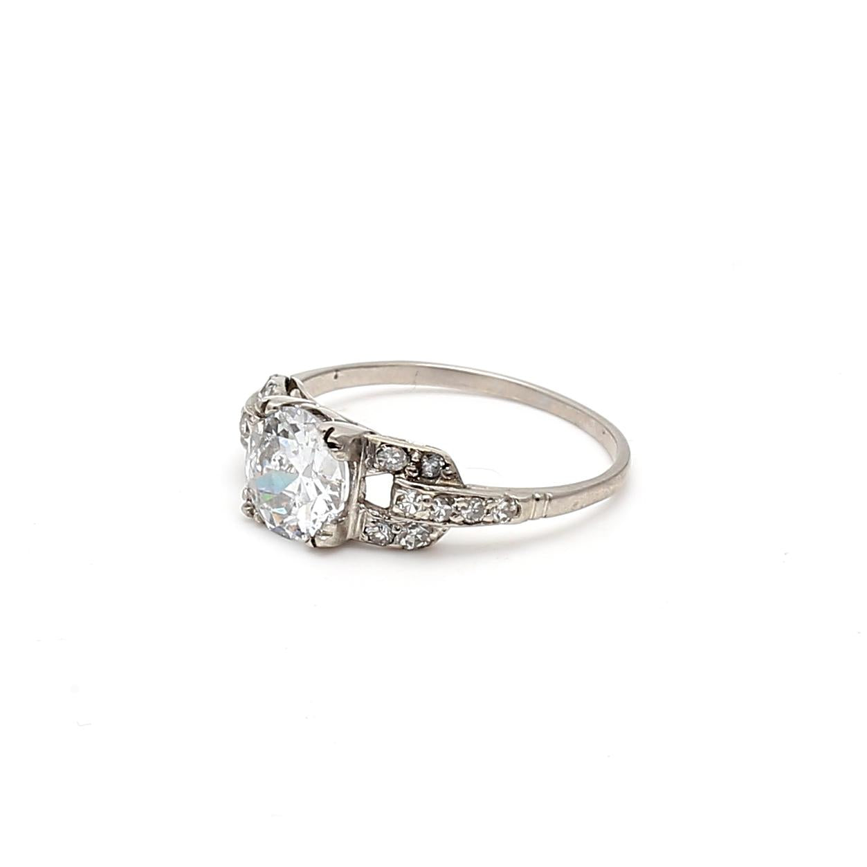 Platinum Art Deco Ring with 1.33ct Round & Circular Diamonds Size 6 E SI2 GIA