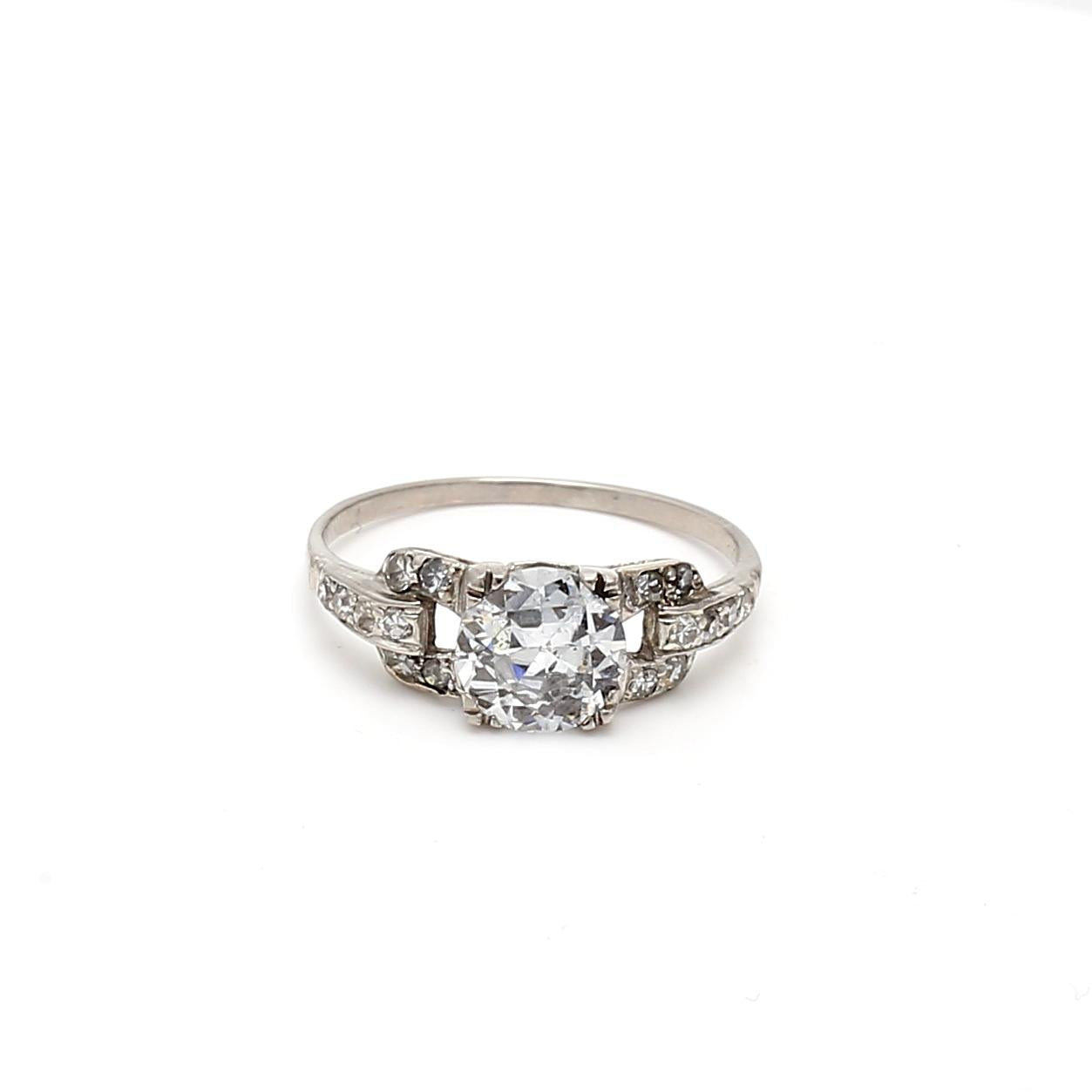 Platinum Art Deco Ring with 1.33ct Round & Circular Diamonds Size 6 E SI2 GIA