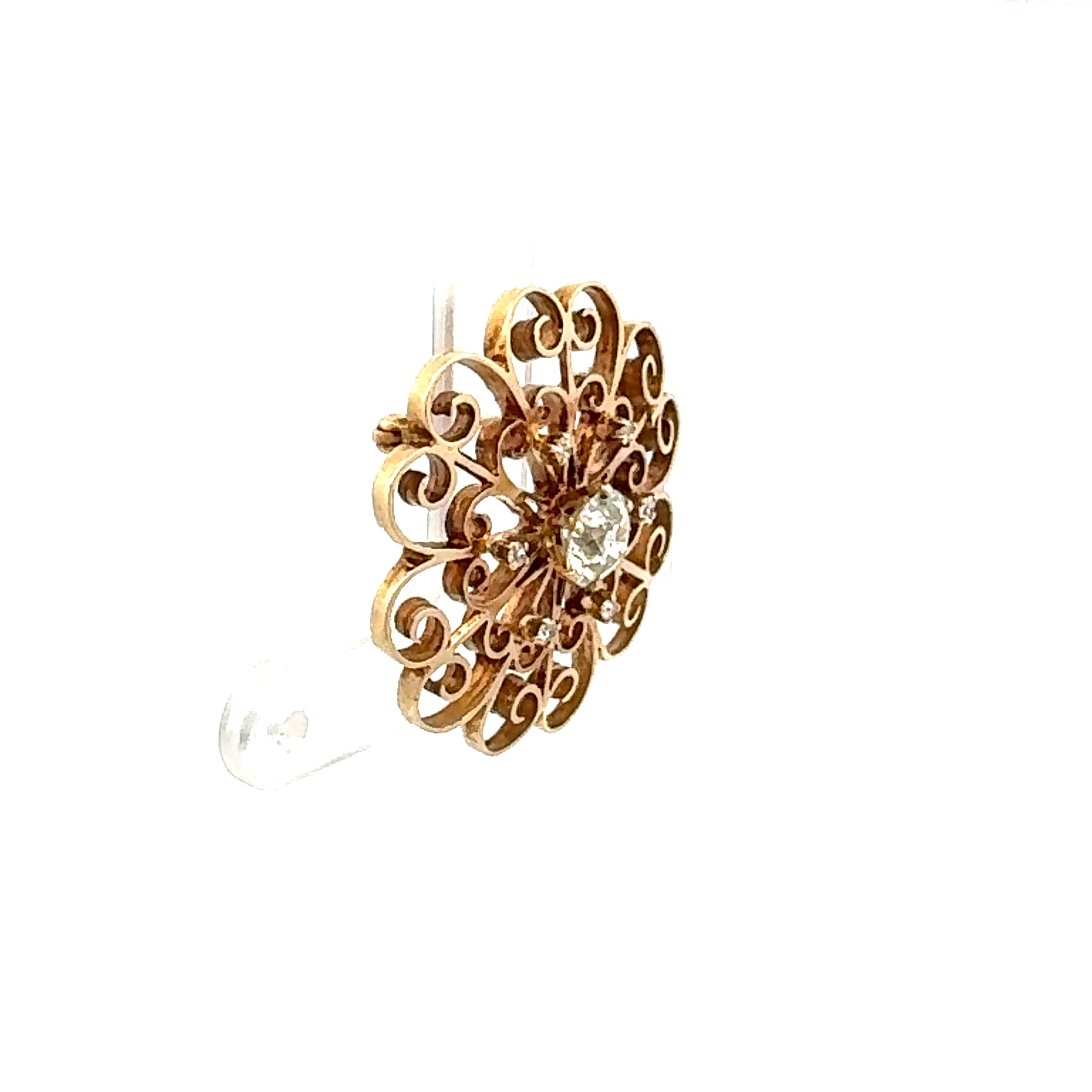 1.08 Carat Old European Cut K I2 Diamond 14 Karat Yellow Gold Pin