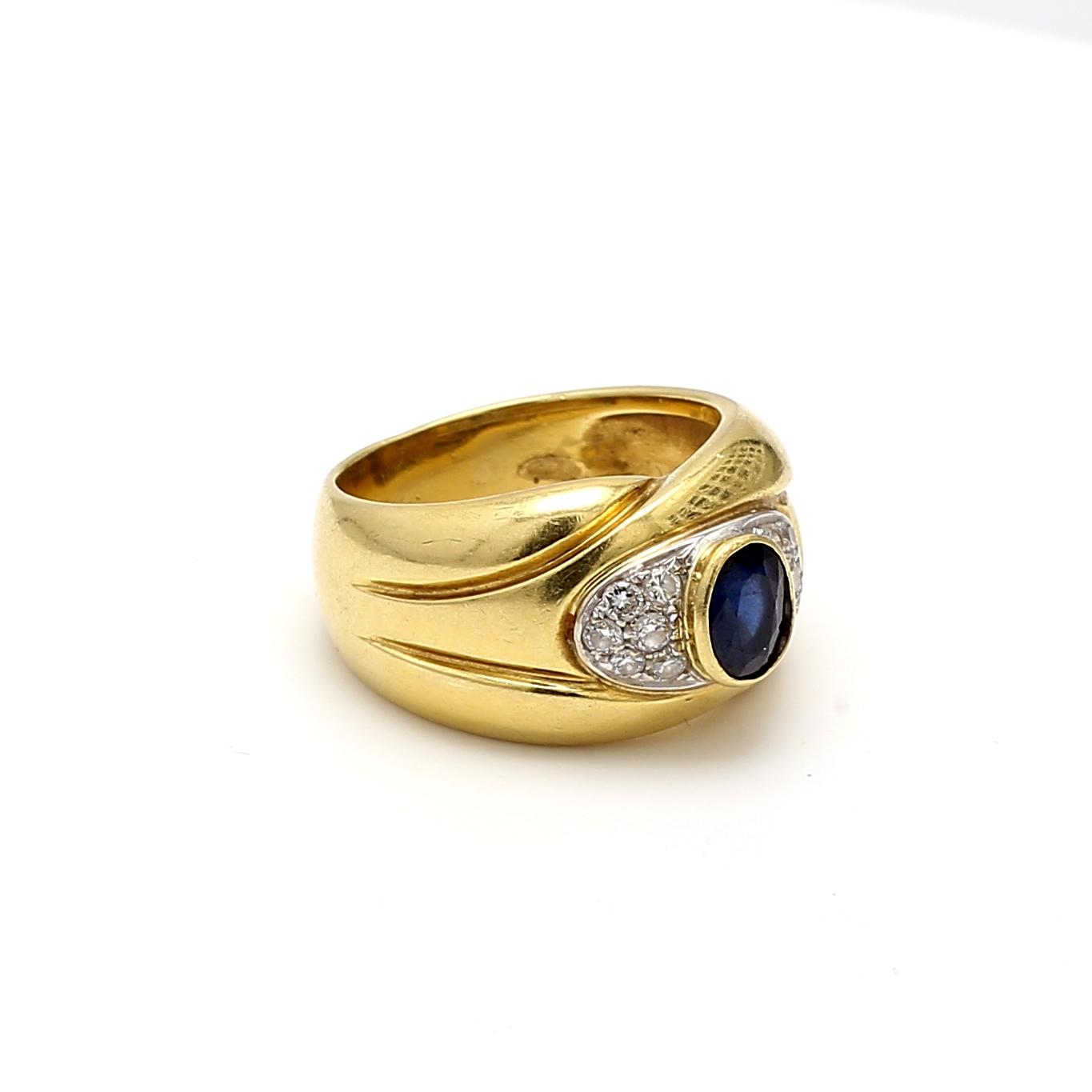 18K YG Cocktail Ring with 0.3ct Round H VS1 Diamonds & 0.8ct Sapphire Size 7.25