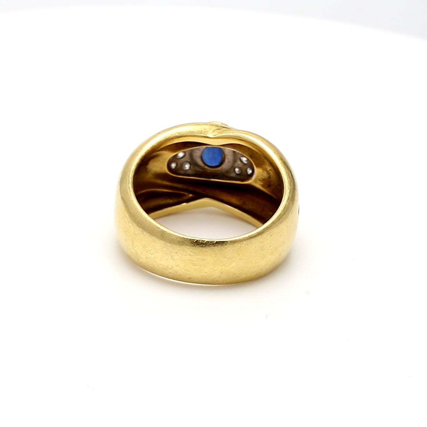 18K YG Cocktail Ring with 0.3ct Round H VS1 Diamonds & 0.8ct Sapphire Size 7.25