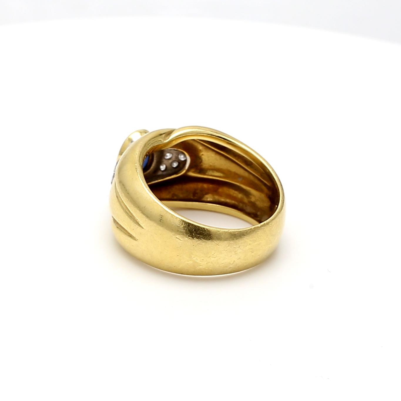 18K YG Cocktail Ring with 0.3ct Round H VS1 Diamonds & 0.8ct Sapphire Size 7.25