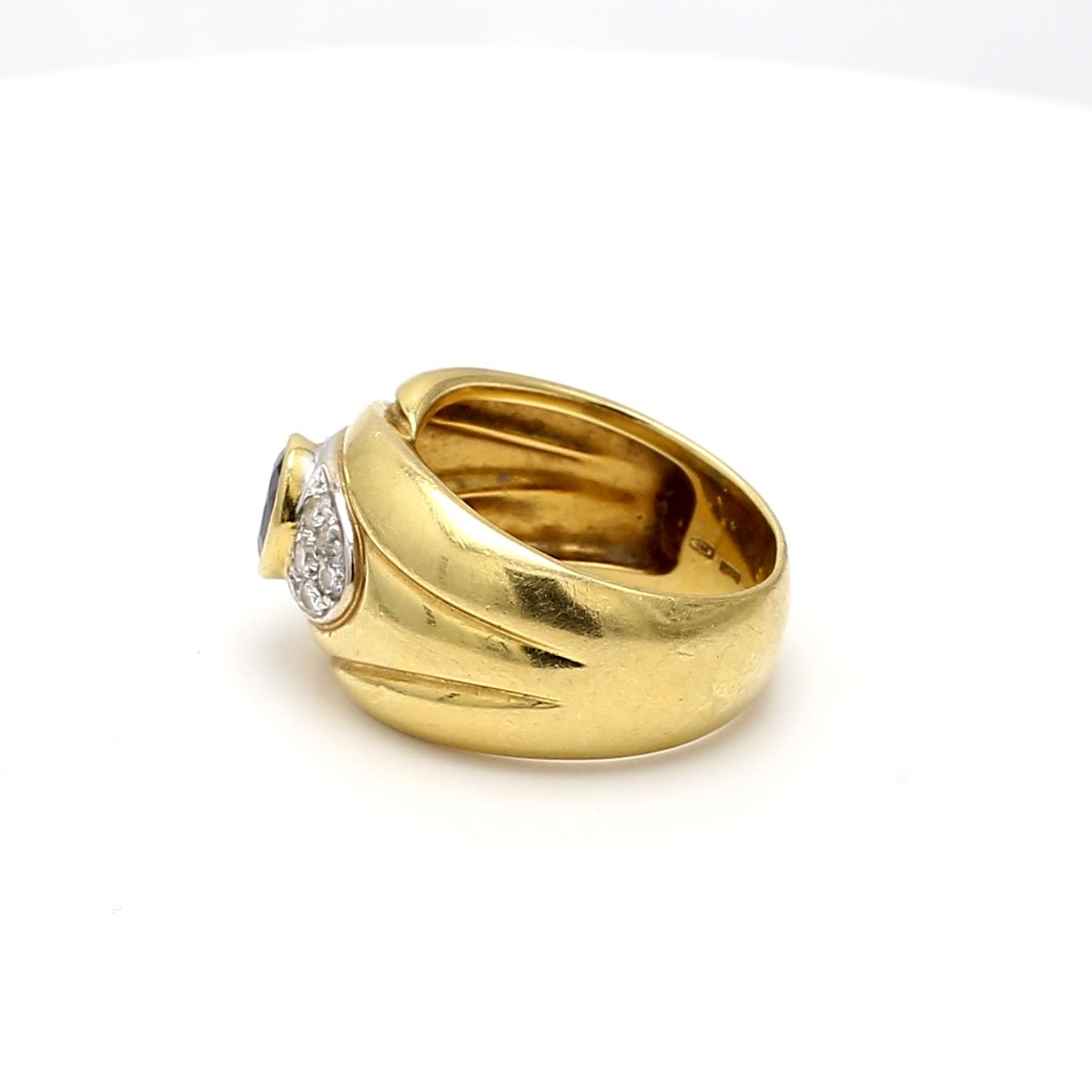 18K YG Cocktail Ring with 0.3ct Round H VS1 Diamonds & 0.8ct Sapphire Size 7.25