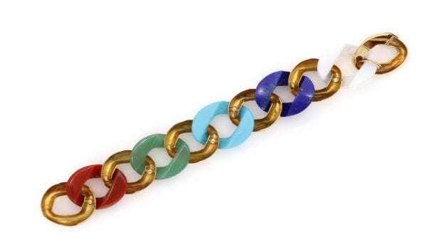 Seaman Schepps Multi-Color Gem Stone 18 Karat Yellow Gold Link Bracelet