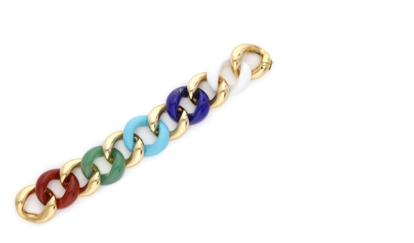 Seaman Schepps Multi-Color Gem Stone 18 Karat Yellow Gold Link Bracelet
