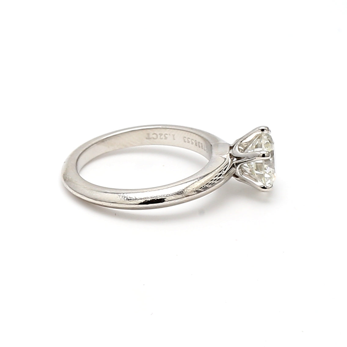 Tiffany & Co 1.52 Carat Round Brilliant I SI1 Diamond Platinum Engagement Ring