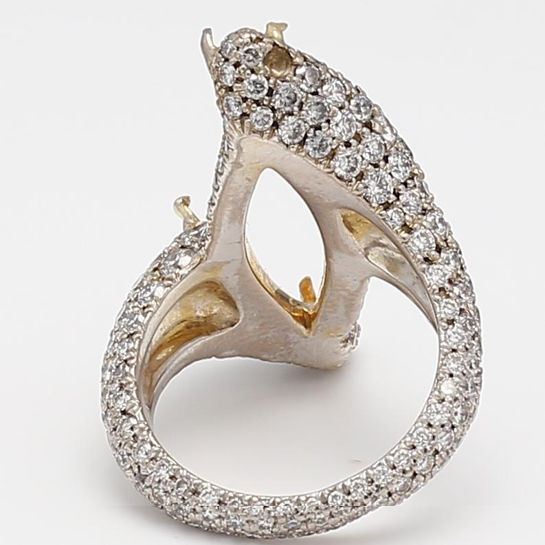 18K White Gold Semi Mount Ring with 2.3ct Round I VS2 Diamond Fits 24.92x12.62mm