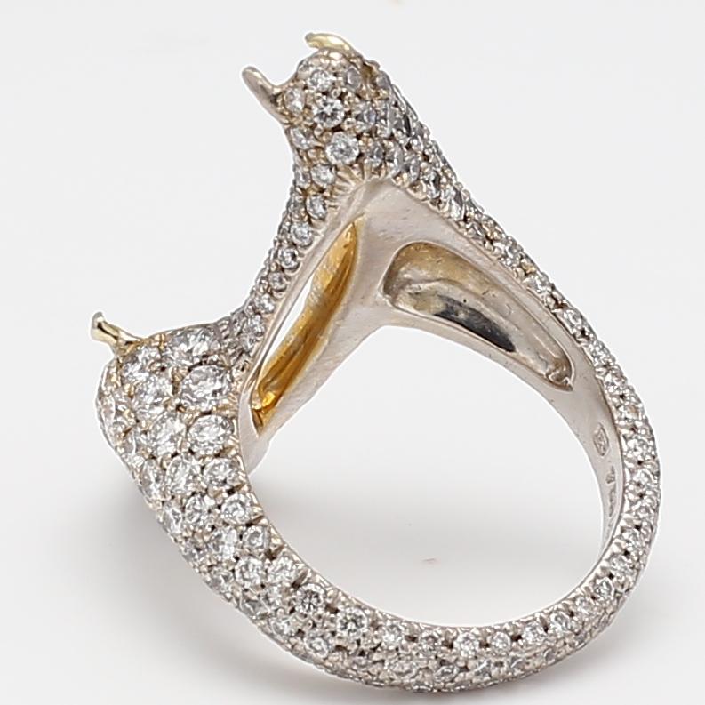 18K White Gold Semi Mount Ring with 2.3ct Round I VS2 Diamond Fits 24.92x12.62mm